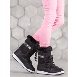 Small Swan Botas de neve com cordões da moda preto 1
