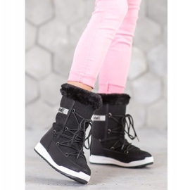 Small Swan Botas de neve com cordões da moda preto 2