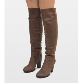 Taupe botas isoladas em um post N503 cinza 1 Taupe botas isoladas em um post N503 cinza 1