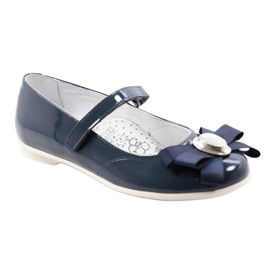 Ballerinas de couro feminino com um arco 45418 Bartek azul marinho 1