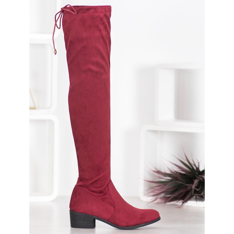 Small Swan Botas marrons acima do joelho vermelho 1 Small Swan Botas marrons acima do joelho vermelho 1