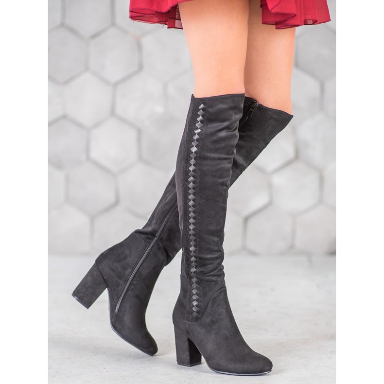 SDS Botas de camurça de salto alto preto 1