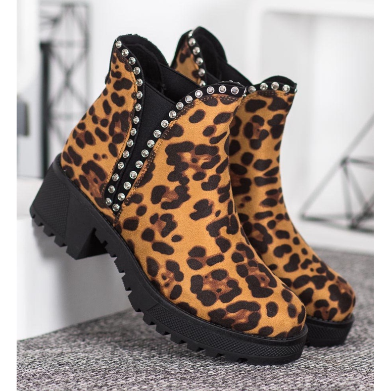 SDS Botas Chelsea com estampa de leopardo castanho 2