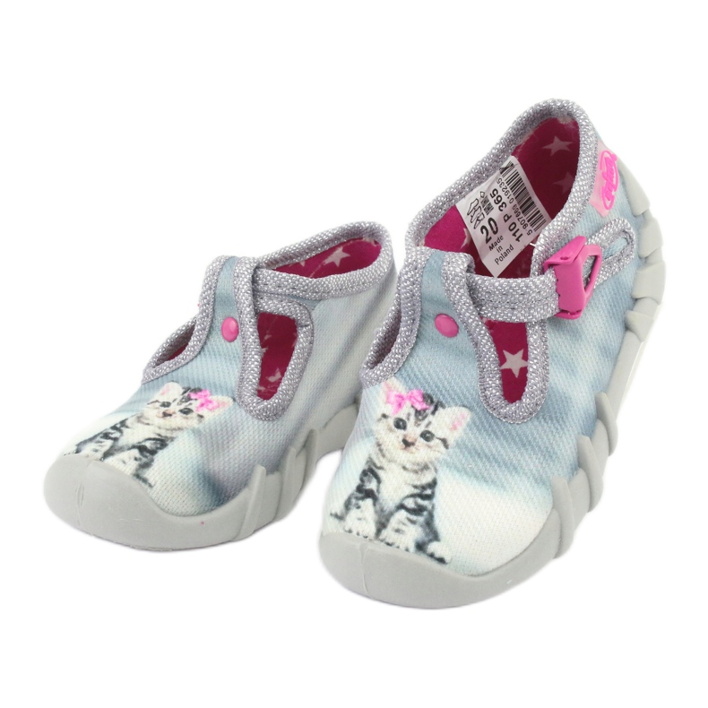 Sapatos infantis Befado gatinho 110P365 rosa cinza 2