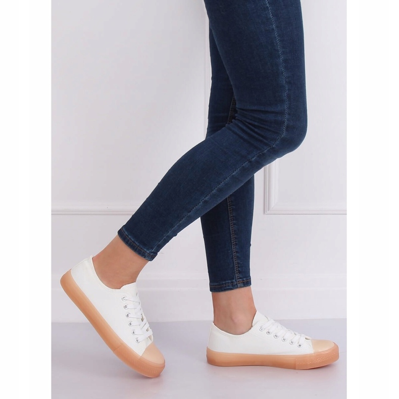 Tênis com sola colorida, branco e bege FG-2948 Nudepink castanho 2