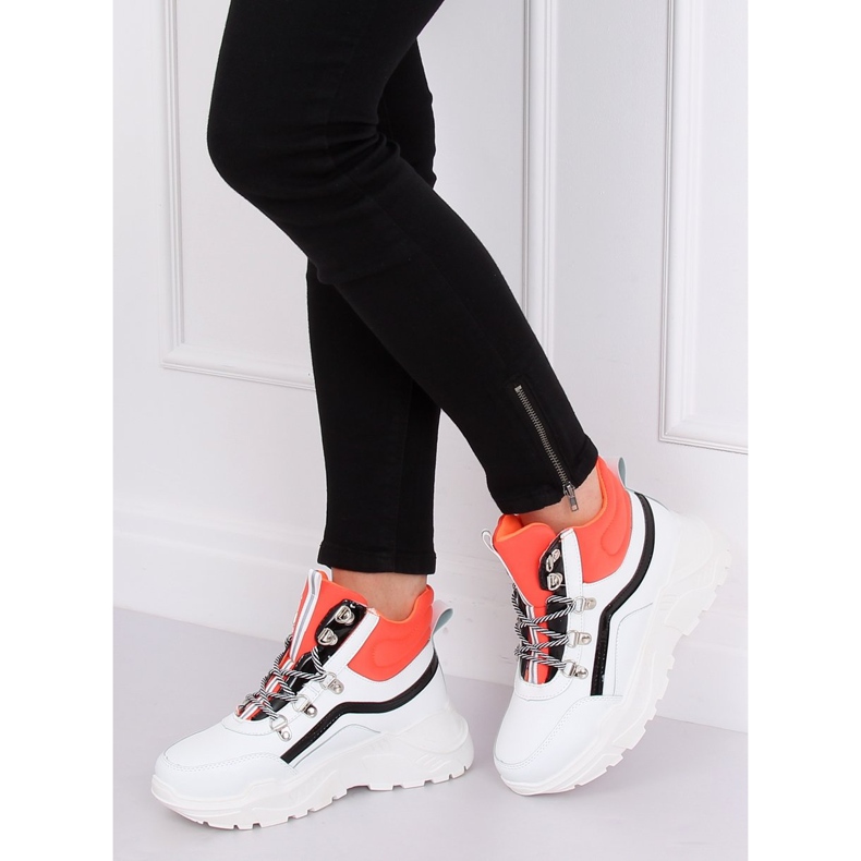 Sapatos esportivos de tornozelo alto laranja e branco RB-3348 BRANCO / LARANJA 1