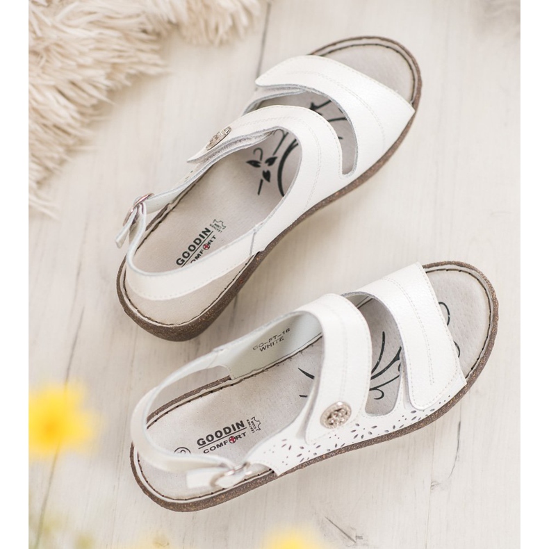 Goodin Sandálias de couro com cunha branco 2