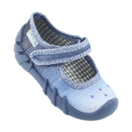 Calçados infantis Befado com zircões 109P186 azul cinza 1
