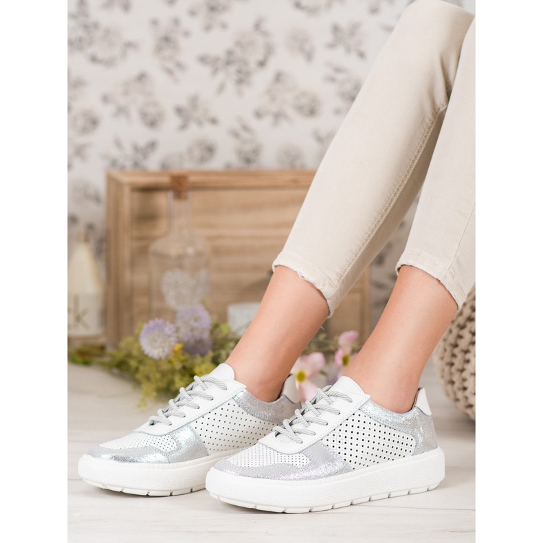 Goodin Sapatos de brocado de couro branco 1