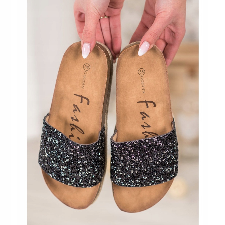 Goodin Chinelos femininos elegantes preto 2
