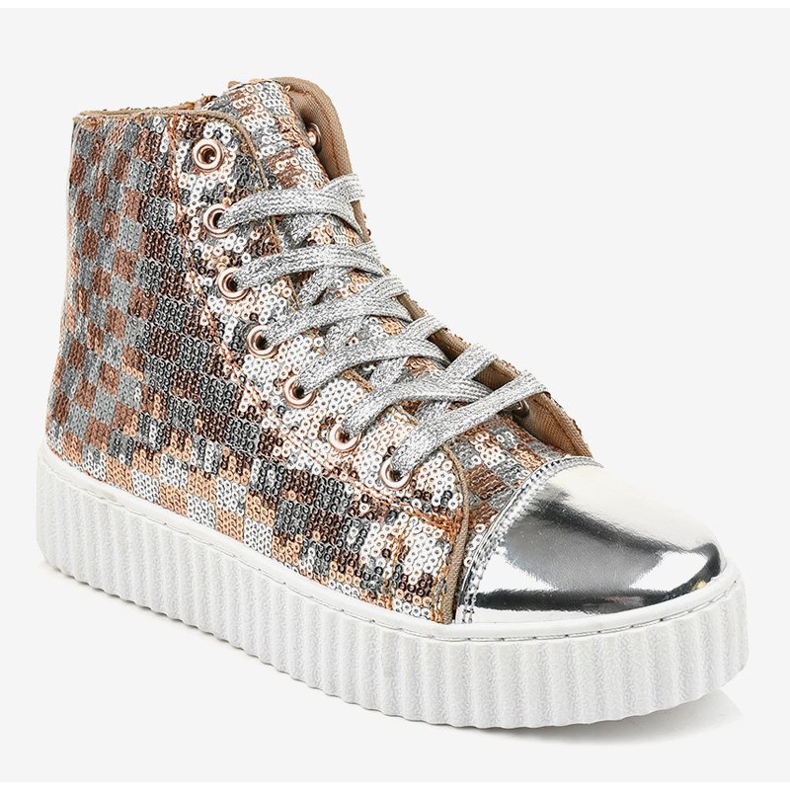 Tênis prateado em plataforma com zíperes de 1761 cinza 1