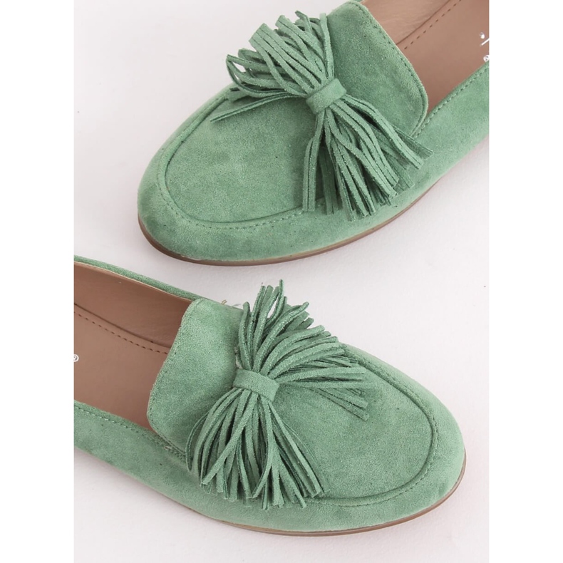 Mocassins femininos verdes com franjas T357P Verde 1 Mocassins femininos verdes com franjas T357P Verde 1