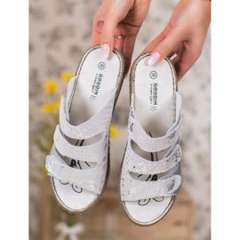 Goodin Chinelos de couro prateado cinza 1