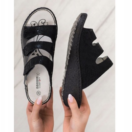 Goodin Chinelos de couro preto 2