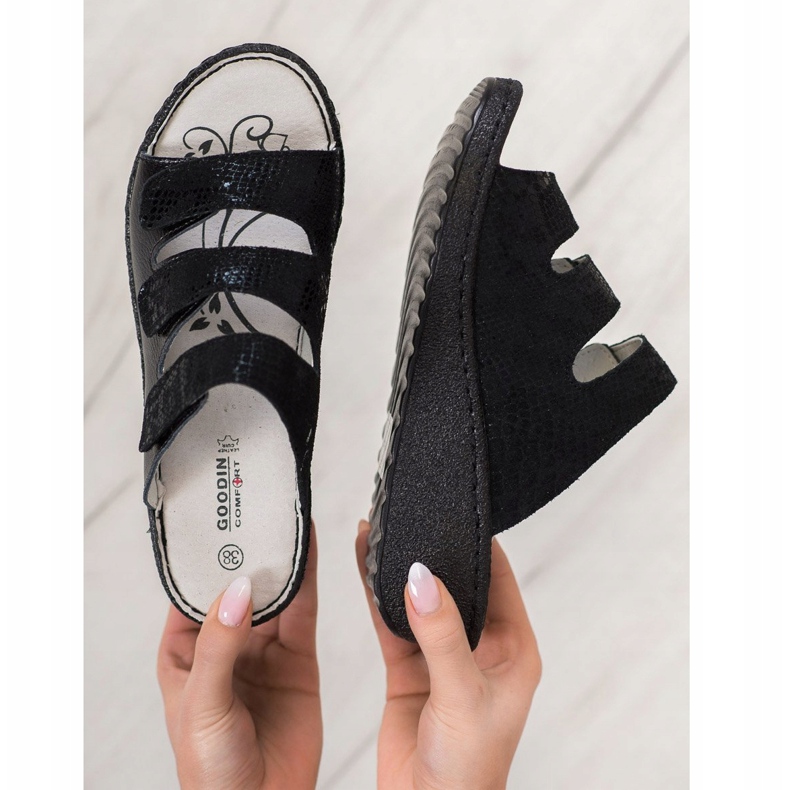 Goodin Chinelos de couro preto 2