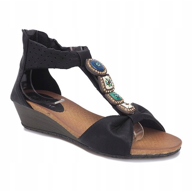 Sandálias perlina pretas com cunha preto 1