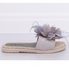 Chinelos cinza feminino com penas CK131P cinza roxo 1