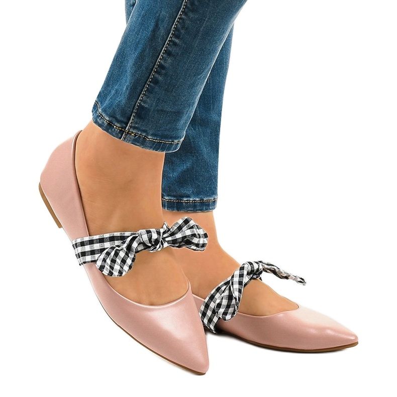 Bailarinas rosa com cordões e laços NK07P 1