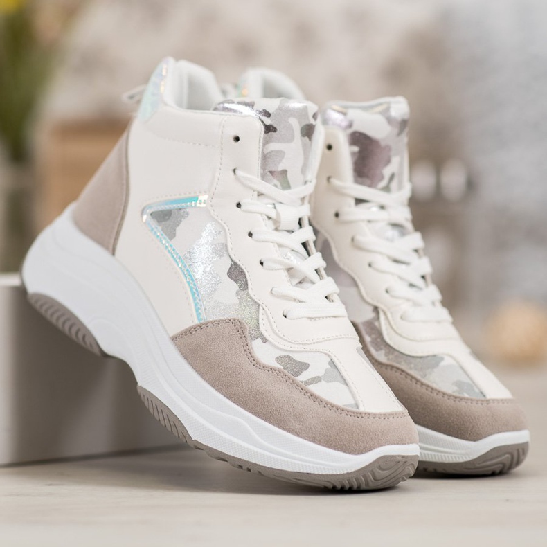 Ideal Shoes Botas altas na plataforma branco marrom multicolorido 1
