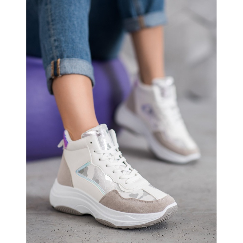 Ideal Shoes Botas altas na plataforma branco marrom multicolorido 2