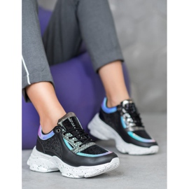 SHELOVET Tênis com lantejoulas na plataforma preto multicolorido 1