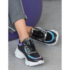 SHELOVET Tênis com lantejoulas na plataforma preto multicolorido 2