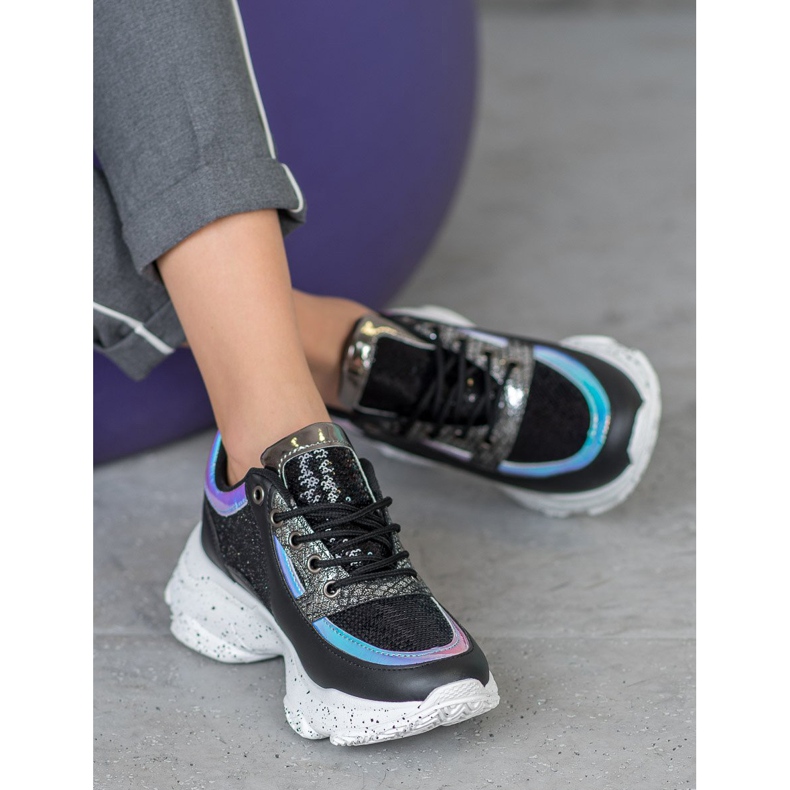SHELOVET Tênis com lantejoulas na plataforma preto multicolorido 2