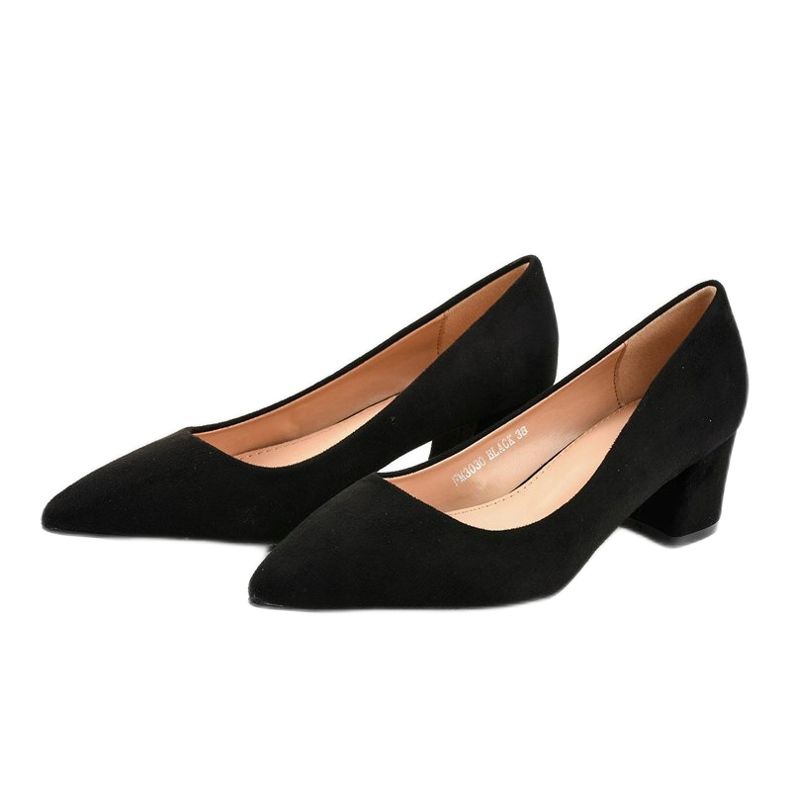 Sapatos pretos em um poste feito de eco-camurça FM3030 amarelo 1