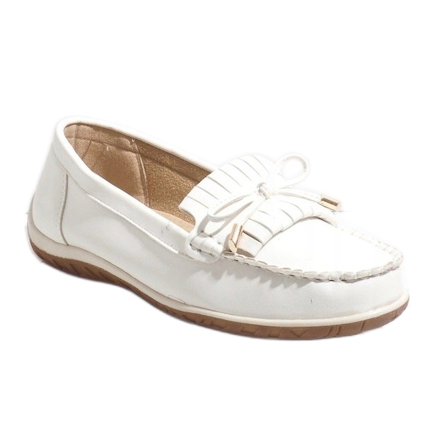 Mocassins de bailarina com franjas brancas MDM126 branco 1 Mocassins de bailarina com franjas brancas MDM126 branco 1