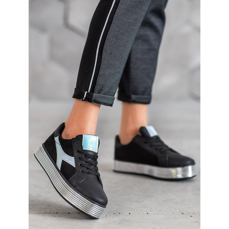 Ideal Shoes Tênis com efeito Holo preto amarelo 2