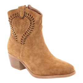 M.Daszyński Botas de cowboy femininas casuais Daszyński 1921, camurça marrom 1