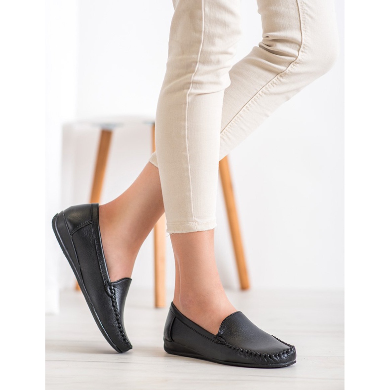 Primavera Mocassins de couro ecológico preto 2