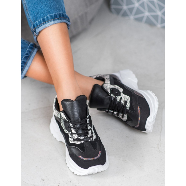 SHELOVET Tênis amarrados com couro ecológico preto multicolorido 1