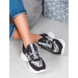 SHELOVET Tênis estampado de cobra preta preto multicolorido 1