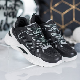 Small Swan Tênis confortáveis ​​de couro ecológico preto 1