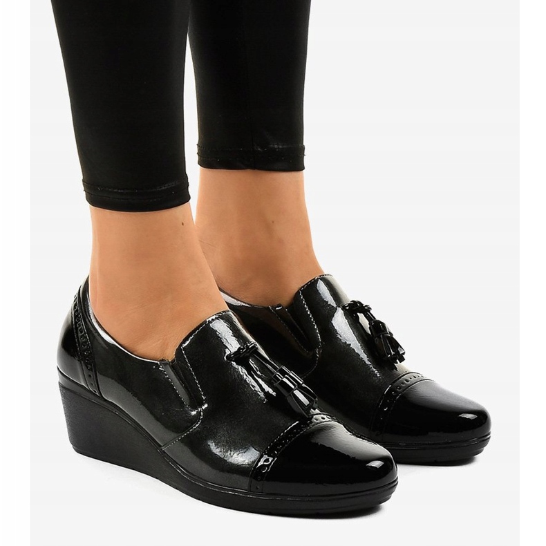 Sapatos pretos de cunha 7-9022 cinza 1