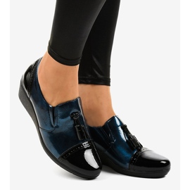 Sapatos pretos de cunha 7-9022 azul marinho 2