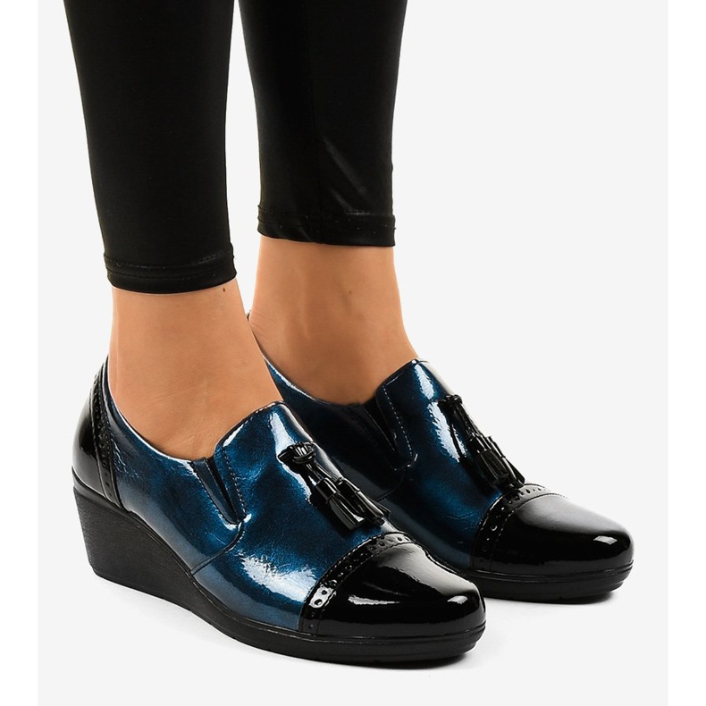 Sapatos pretos de cunha 7-9022 azul marinho 1