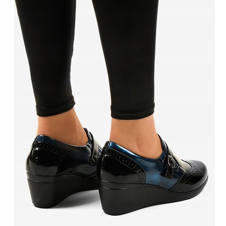 Sapatos pretos de cunha 7-9021 azul marinho 2