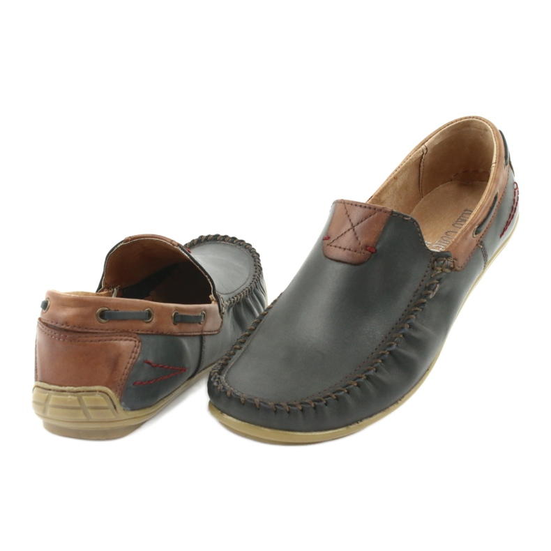Mocassins de couro masculino Riko 781 castanho azul marinho 5
