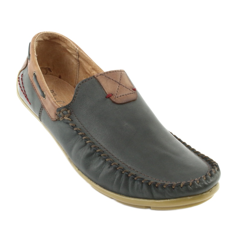 Mocassins de couro masculino Riko 781 castanho azul marinho 2
