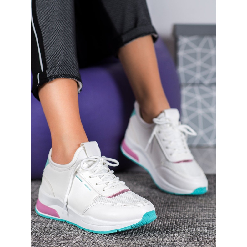 SHELOVET Sapatos amarrados em couro ecológico branco 1