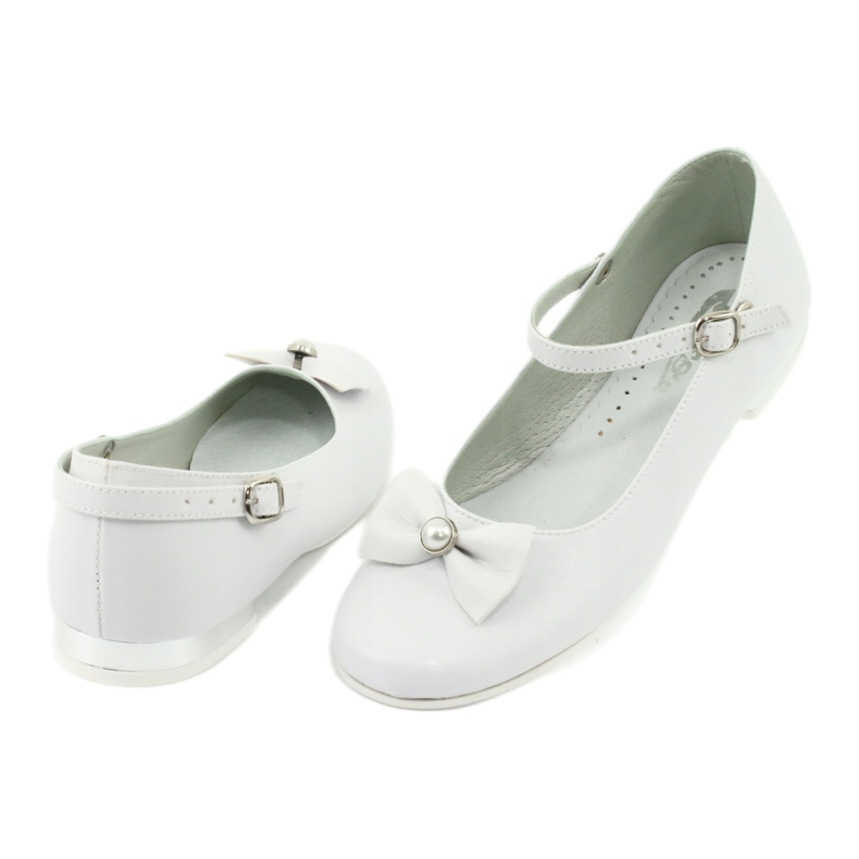 Miko Ballerinas de comunhão branca infantil com um arco 806 branco 2