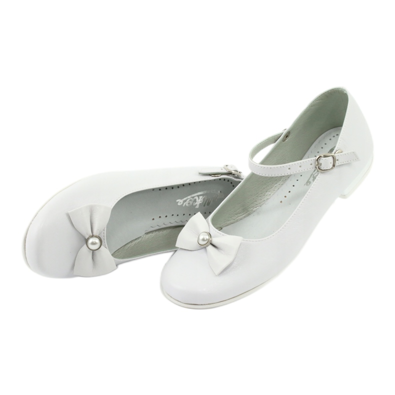Miko Ballerinas de comunhão branca infantil com um arco 806 branco 3