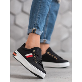 SHELOVET Calçados esportivos feitos de couro ecológico preto 1