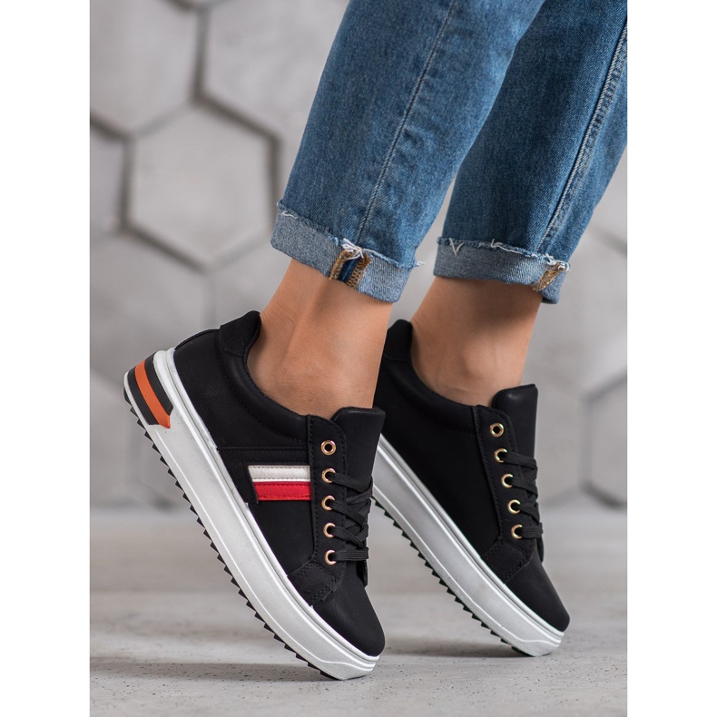 SHELOVET Calçados esportivos feitos de couro ecológico preto 2