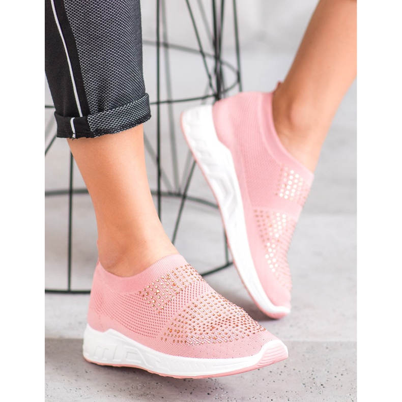 SHELOVET Sapatos deslizantes com cristais rosa 2