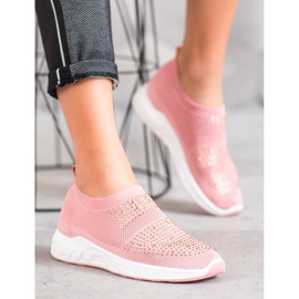 SHELOVET Sapatos deslizantes com cristais rosa 1