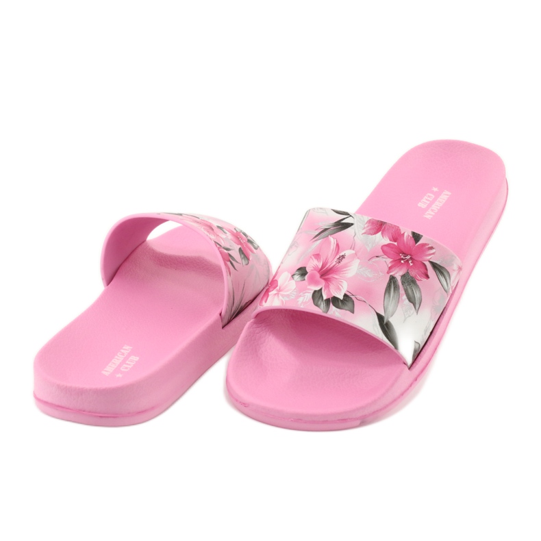 Chinelos rosa American Club com perfil de flores branco cinza verde 4