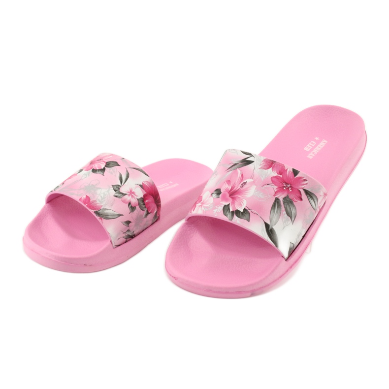 Chinelos rosa American Club com perfil de flores branco cinza verde 3